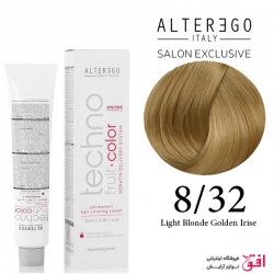 رنگ مو تکنو آلترگو 8.32 بلوند طلایی آی ریش روشن Alterego Techno  Techno fruit color Light Blond Golden Iris Hair Color Cream 8.32