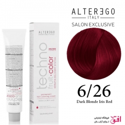 رنگ مو تکنو آلترگو 6.26 بلوند شرابی قرمز تیره Alterego Techno  Techno fruit color Dark Blonde Iris Red Hair Color Cream 6.26