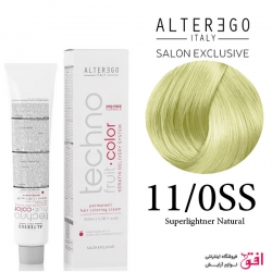 رنگ مو تکنو آلترگو 11.0ss طبیعی فوق العاده روشن Alterego Techno  Techno fruit color Superlightener Natural Hair Color Cream 11.0ss