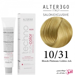 رنگ مو تکنو آلترگو 10.31 بلوند پلاتینی طلایی دودی Alterego Techno  Techno fruit color Blonde Platinum Golden Ash Hair Color Cream 10.31