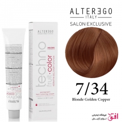 رنگ مو تکنو آلترگو 7.۳۴ بلوند مسی طلایی Alterego Techno Techno fruit color Blonde Golden Copper Hair Color Cream 7.34