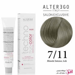 رنگ مو تکنو آلترگو 7.11 بلوند خاکستری قوی شدید Alterego Techno  Techno fruit color blonde intense Ash Hair Color Cream 7.11