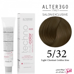رنگ مو تکنو آلترگو 5.32 بلوطی طلایی آی ریش روشن Alterego Techno  Techno fruit color light Chestnut Golden Iris Hair Color Cream 5.32