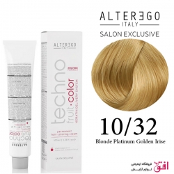 رنگ مو تکنو آلترگو 10.32 بلوند پلاتینه طلایی آی ریش Alterego Techno Techno fruit color Blonde Platinum Golden Irise Hair Color Cream 10.32